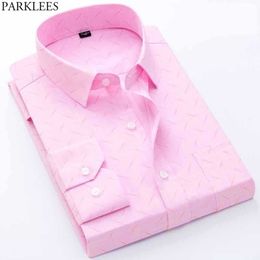 Pink Bamboo Fibre Shirt Men Spring Button Down Cotton Dress Shirts Mens Fashion Easy Care Formal Business Chemise Homme 210522