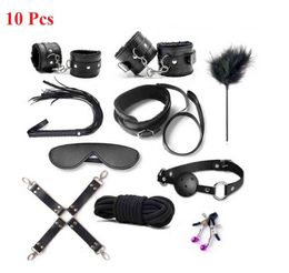 NXY Sm bondage Leather Sex Toys For Adult Game Erotic BDSM Kits Bondage Handcuffs Whip Gag SM Bdsm Nipple Clamps 1126