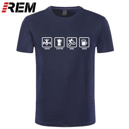 REM Brand Clothing Wake Coffee Rider Beer Bicycle Funny T Shirt Tshirt Men Cotton Short Sleeve T-shirt Top Camiseta 210409