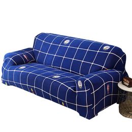 Chair Covers 1/2/3/4 Seater Plaid Print Elastic Sofa Cover Blue All-inclusive Stretch Slipcover Couch For Living Room Decor