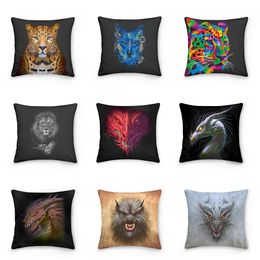 Double Sided Lion Dragon Leopard Wolf Animal Cushion Cover 45*45cm Decorative Pillowcase Home Sofa Bed Decoration Pillowcover