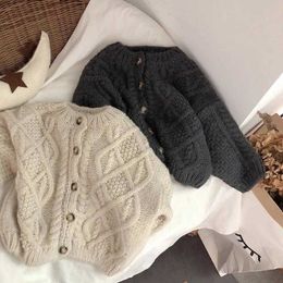 New girls' spring and autumn sweater knitted cardigan sweater girls' Korean version foreign style twist knitting Y1024