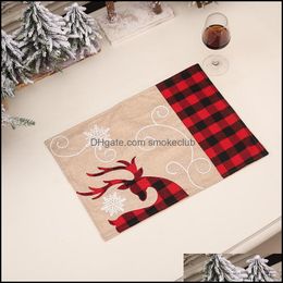 Mats & Pads Table Decoration Aessories Kitchen, Dining Bar Home Garden Year 2022 Christmas Individual Decorations Linen Placemat Elk Mat Orn