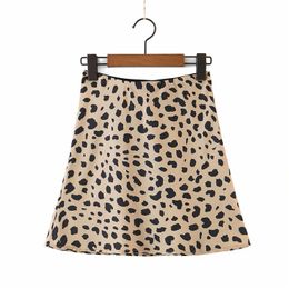 Evfer Women Summer Vintage Leopard Print Khaki Mini Skirts女性ファッションアニマルハイウエストチフォンショートスカートシック210421