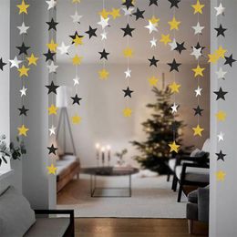 4M Gold Silver Black Star Round Garland With Glitter Mirror Paper String For Graduation Wedding Party Hanging Ornaments Decoration Supplies