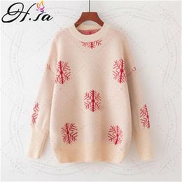 Harajuku Women Sweaters loose O-neck Jumpers Knitted Snowflake Christmas Pullovers Korean Streetwear Pull Hiver Femme 210430