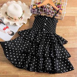 3-8 Years Summer Dress For Girls Flower Polka Dot Sling Cake Fluffy Dresses Wedding Party Princess Bridesmaid Formal Gown Q0716