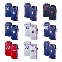 2022 Jerseys Basketball Joel Embiid 21 James Harden 1 Tyrese Maxey 0 Jersey Blue White Red City Men Stitched Jersey S-XXL Mix And Match Order