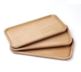 Square Dessert Plates Beech Dish Sushi Fruits Tea Server Tray Wooden Cup Holder Bowl Pad Baking Tableware