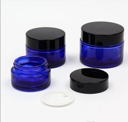 20g 30g 50g Cosmetic Jar Blue Glass Lip Balm Cream Jars Round Bottle with inner PP Liners