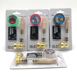 Colourful Pipes Kit Skull Grinder Glass Natural Wood Metal Philtre Smoking Holder Dry Herb Tobacco Crusher Portable Removable Innovative Design Tube DHL Free