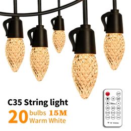 Led String Lights 15M 20 Bulbs Leds Holiday Lamp IP66 Waterproof Christmas Light Outdoor Indoor Lighting Wedding Decoration
