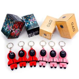 Squid game black mask red clothes key chain pendant three-dimensional doll key ring