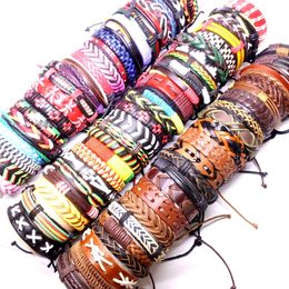 Wholesale 100PCS/LOT Multicolored Women Men's Cuff Bracelets Handmade PU Leather Fashion Jewelry Wristband Bracelet Party Favor MIX Styles
