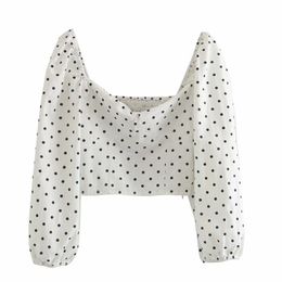 fashion polka dot women short shirts summer white square collar blouses casual female shirt sexy girls blouse 210430