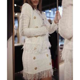 HIGH STREET est Fall Winter Baroque Designer Jacket Women's Lion Buttons Tassel Wool Blend Tweed Coat 210521