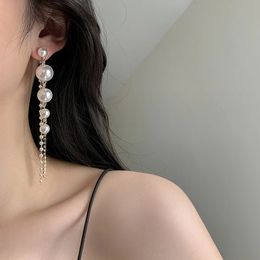2021 Trend Simulation Pearl Long Dangle Earrings For Women Temperament Tassel Pearl Wedding Drop Earrings Fashion Party Jewellery