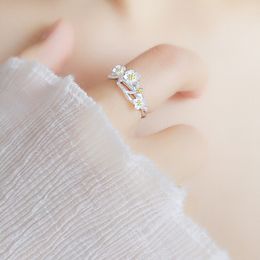 -S925 anillo de plata hembra minoritaria literatura y arte estilo chino diseño oro plum flor flor niñas amigo índice de regalo conjuntos de dedo srzo
