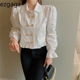 Ezgaga Sweet Blouse Women Turn-Dwon Collar Spring New Long Sleeve All-Match Double Breasted Female Crop Tops Casual Shirts 210430