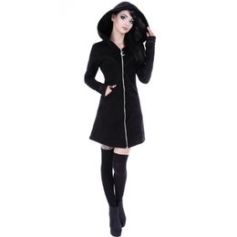 Women's Hoodies & Sweatshirts Gothic Slim Mid Length Fashion Women Long Sleeves Pocket Hooded Neckline Casual Style Zipper Closure Fall Wint