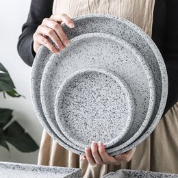 Nordic Granite Dinner Plates Stone Like Ceramic Dinnerware Round Pizza Platter Rectangular Serving Tray for Home Restaurant Hospitality