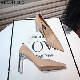 ALLBITEFO Transparent Heel Sexy Women Heels Shoes Pointed Toe Night Club Party Wedding High Heel Shoes Fashion High Heels 210611