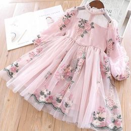 Spring Autumn Flowers Embroidery Girls Party Dress Wedding Birthday Girls Dresses Princess Clothes for children 4-8T Q0716