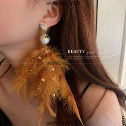 2022 Summer Blue Long Feather Dangle Earrings For Women Beach Chain Tassel Drop Earrings Wedding Bride Jewelry Oorbellen Jewelry