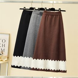 Women Korean Knitted Skirt Design Elastic High Waist Solid A-line Skirts Autumn Winter Fashion Warm Streetwear Skirt 210419