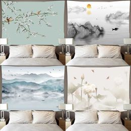Chinese style tapestry mural background cloth landscape sun hanging cloth printed tapestry wall hanging home decoration tap943 210609