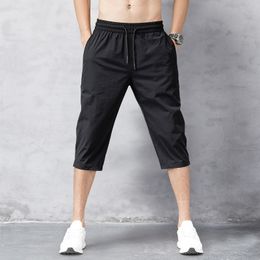 Men's Shorts Summer Breeches Thin Nylon 3/4 Length Trousers Male Bermuda Board Quick Drying Beach Black Men's Long Shorts 210329