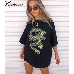 Rockmore Dragon Print T-Shirt Women Plus Size Short Sleeve Casual Streetwear Oversized Long Shirts Basic Tshirts Ladies Summer 210401