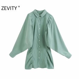 Women fashion solid Colour pleated mini shirt Dress Office Lady batwing sleeve draped Vestido Chic slim Dresses DS4358 210420