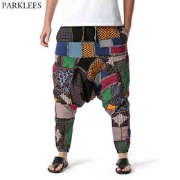 Men's Baggy Hippie Yoga Harem Pants African Pattern Print Drop Crotch Genie Boho Pants Men Cotton Casual Joggers Sweatpants 3XL 210522