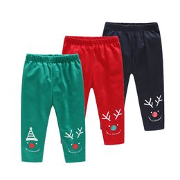 Christmas Boys Girls Trouser Children Cotton Pant X'mas Clothes Baby Boy Santa Gift Green Red Casual Outfits 210413