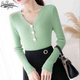 Korean Knitted V-neck Sweater Women Autumn and Winter Slim Long Sleeve Women's Bottoming Pullover Solid Knitwear 10918 210427