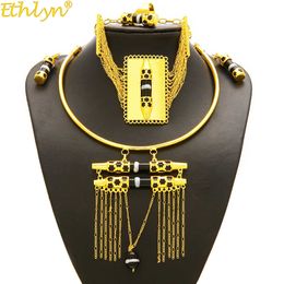 Ethlyn Jewelry Ethiopian/ Nigerian/African Design Gold Color Enamel Tassel Jewelry Sets Habesha Wedding Jewelry S206 H1022