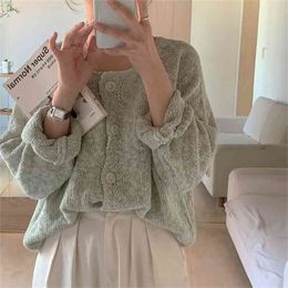 Alien Kitty Cardigans Loose Women Fashion Sweaters Lazy Soft Outwear Spring Casual Sunscreen Solid Knitted Tops Coat 210914