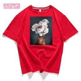 Harajuku Sexy Round Neck Print Women's T-Shirt Summer Short Sleeve Chic Female Tops 95% Cotton Stretch Sweat Simple Loose 210507