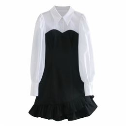 Summer Women Sweet Ruffles Dress Long Sleeve Patchwork Casual Mini es Female Elegant Street Clothes vestidos 210513