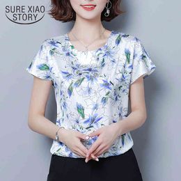 Korean Loose O Neck Pullover Women Summer Short Sleeve Print Women's Blouse Casual Plus Size 4XL Silk Tops 9373 50 210415