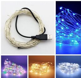 2021 USB 5V LED String Light 5M 50leds 10M 100LEDS Sliver Copper Wire Fairy Light For Holiday wedding Home Party Decoration