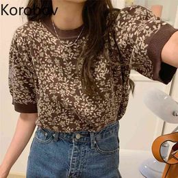 Korobov Korean Women Puff Sleeve Sweaters Pullovers Vintage Office Lady Elegant Sueter Mujer Sweater Hit Colour Female Sweater 210430
