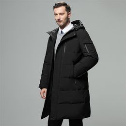 Winter Down Jacket Men Winter Coat Business MenWarm Thicken Hooded Overcoat Comfortable Male Solid Colour 211204
