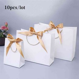 10pcs Gift Bag Present Paper Bag With Ribbon Wedding Pack Box Favors Birthday Party Bags /Pajamas Clothes Wig Packaging 210402