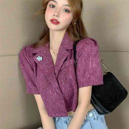 Loose Vintage Tweed Woman Jacket Fashion Summer Korean Chic Sweet Luxury Short Coat Female Solid Thin Outerwear Casaco Feminino 210514