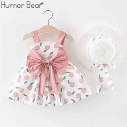 Yaz Bebek Kız Elbise Meyve Yay Yelek Moda Şapka Bir Hediye Olarak 2 ADET Set Çocuklar GiyimToddler Kız Giysileri 210611