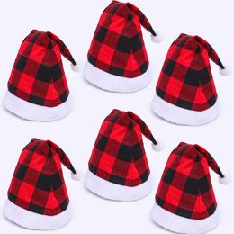 Pom Plaid Plush Hat Christmas Party Dress Up Decoration Santa Cap Gift Adult SN3455