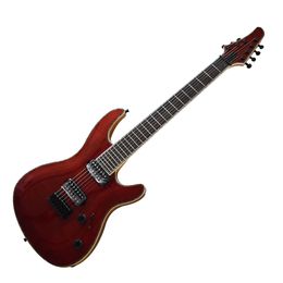 Factory Outlet-7 Strings Red Electric Guitar with Flame Maple Veneer,24 Frets,Rosewood Fretboard