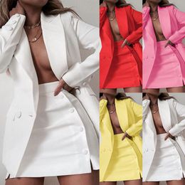 Women's Tracksuits Women Streetwear Candy Colour Basic Blazer Sets Coat + Side 2021 Fashion Buttons Skirt Slim Suit Jacket Suits Office